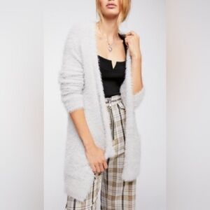 Free People Faux Fur Cardigan in Light Blue/Gray Size Small